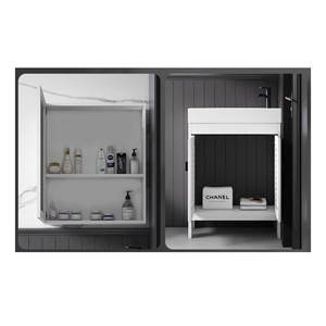 Mobile da Bagno a Terra per Piccoli Appartamenti con Lavabo in Ceramica e Specchiera Contenitore - Product Image 2