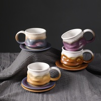 Nouvelle collection 2025 : Tasse à thé en céramique, tasse à thé de l'après-midi en grès, 240 ml, mug pour latte, tasse à café en porcelaine avec soucoupe