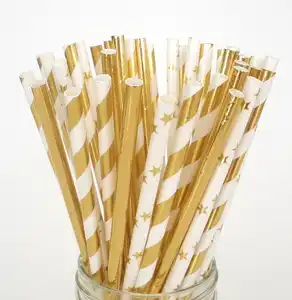 Gold Striped Cocktail Party Drinking Paper Straw