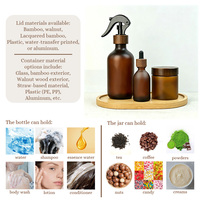 Ensemble de soins de la peau en PET incassable et léger avec couvercle en bois de noyer, flacon pulvérisateur à gâchette et pot compte-gouttes, vente en gros en vrac, différentes tailles, personnalisable