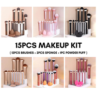 Ensemble de 15 pinceaux vegan de luxe, doux et haut de gamme, avec logo personnalisé, kit de maquillage pour le visage, les yeux et les lèvres, avec éponge et houppette, nouvelle arrivée