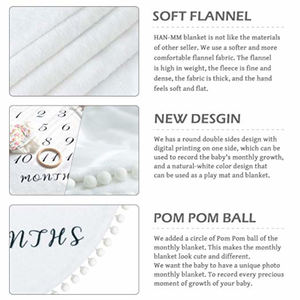 CVS Pom Ball Grueso Franela Redondo Suave Bebé Fotografía Impresión de doble cara Bebé Milestone Manta mensual - Product Image 4