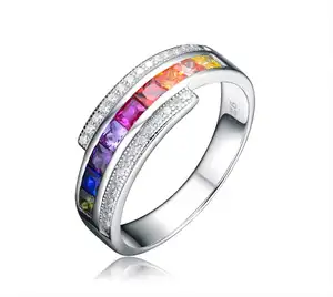 ACEWORKS הנמכר ביותר בצבע חן ערוץ הגדרת CZ טבעת פנסי קשת מעוקב Zirconia טבעת לאישה