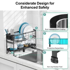 Escurridor de Platos <span class=keywords><strong>Estrecho</strong></span> y Expandible, Escurridor de Platos Compacto con Portautensilios, Escurridor de Platos Pequeño de 2 Niveles para Encimera de Cocina - Product Image 6