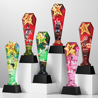 Trophée en métal avec pentagramme incrusté de cristaux, impression couleur optique, pour les compétitions sportives, basket-ball, badminton, football, récompenses honorifiques