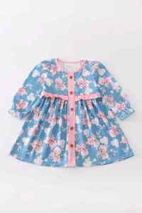 Robes d'automne pour filles, imprimées de fleurs, nouveau style, vêtements pour enfants à la mode, nœud papillon, robe douce à manches longues pour bébé fille - Product Image 6