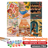 Kit de peinture par numéros DIY personnalisé de 6 pièces pour adultes, peinture par numéros de paysages culinaires impressionnistes modernes pour décoration murale, vente en gros
