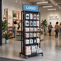 Présentoir mobile double face en acier inoxydable sur mesure de qualité supérieure pour l'aménagement intérieur de salles d'exposition d'électronique OEM/ODM