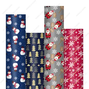 Accessoires d'emballage de Noël Rouleau de papier d'emballage cadeau Ensemble de 4 rouleaux avec boule de couleur bonhomme de neige pin ours blanc motif flocon de neige