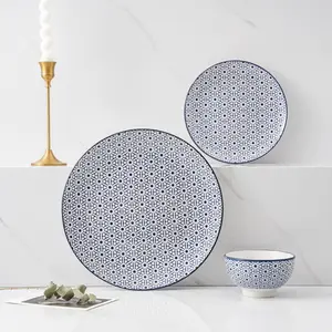Foreign trade wholesale Japanese-style ceramic printing 12-piece tableware suit household monthly disc dish plate rice