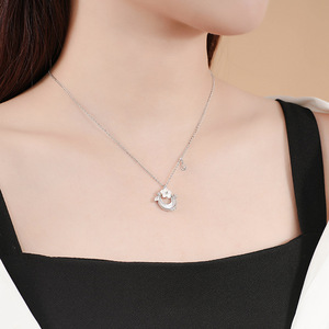 Collar de Clavícula de Plata de Ley con Flor Lunar e Incrustaciones de Concha Iridiscente, Colgante de Circonita Brillante para Mujer, Joyería Fina de Moda - Product Image 6