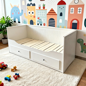 Divano Letto Singolo Multifunzionale Bianco con Struttura in Legno per Soggiorno, Letto per Bambini con Vano Contenitore - Product Image 2