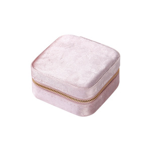 Plush Emerald Velvet Travel Jewelry Box Organizer Travel Small Earring case with zipper jewelry storage box travel with mirror