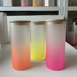 Straight Gradient Color Coffee Mug <b>Glass</b> Tumbler Cup <b>With</b> Bamboo <b>Lid</b> - Product Image 3