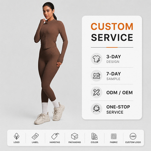 Women Yoga Set Full <b>Zip</b> Long Sleeve Jacket High Waist Side Pocket Leggings Brushed Workout Running Activewear - Product Image 1