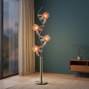 Lámpara de Pie Moderna con Forma de Flor de Loto, 4 Pantallas de Vidrio en Forma de Pétalo, Soporte Curvo de Hierro, Portalámparas E26, Lámpara de Pie Decorativa para - Product Image 4