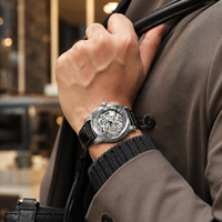 Nuevo Reloj Mecánico Automático de Doble Cara con Diseño Vintage, Esfera Luminosa, Correa de Cuero Genuino, Metal, 42mm, Resistente al Agua 30M