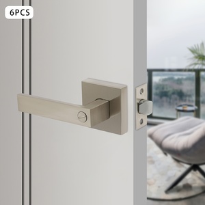 Lot de 6 poignées de <span class=keywords><strong>porte</strong></span> intérieures en alliage de zinc robustes avec fonction de <span class=keywords><strong>d</strong></span>éverrouillage <span class=keywords><strong>d</strong></span>'urgence pour chambre et salle de bain, norme américaine - Product Image 2