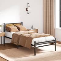 Lit plateforme en métal blanc, directement de l'usine, avec tête de lit en bois foncé, idéal pour les projets de mobilier de chambre simple
