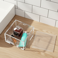 Boîte de rangement en acrylique avec couvercle, conteneur de bureau multi-usages pour agrafeuses, surligneurs, fournitures de bureau