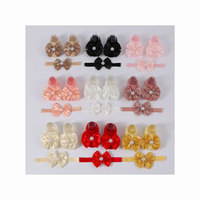 Ensemble chaussettes antidérapantes et bandeau tricotés respirants pour nouveau-né, couleur unie, avec nœud perlé – Les meilleures chaussettes