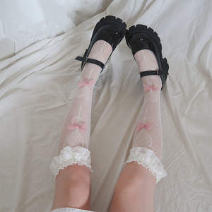 Ventas al por mayor Lolita <span class=keywords><strong>medias</strong></span> de encaje lazo nudo Lolita mujer calcetines largos Lolita suave hermana uniforme rodilla calcetines estudiante lindo calcetín - Product Image 1