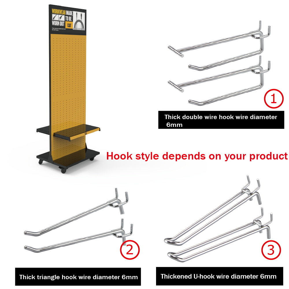 Apache Custom Light-Duty Metal Movable Roller Floor Standing Pegboard Mobile Phone Accessory Display Stand With Hooks for Store — view 3