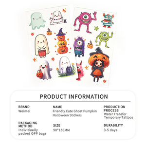 Lindas pegatinas de tatuajes temporales de Halloween para niños, tatuajes corporales impermeables de fantasmas, calabazas y monstruos para fiestas infantiles - Product Image 5