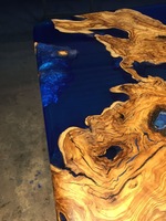 Table de salle à manger en résine époxy rivière, couleur noire, en bois de noyer massif, pour café et restaurant, directement de l'usine