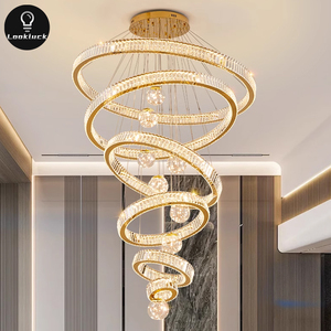Grande <span class=keywords><strong>lampadario</strong></span> di cristallo moderno elegante elegante Design ad anello per scala moderna di lusso regolabile in altezza - Product Image 1