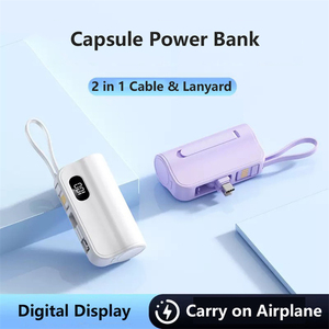พาวเวอร์แบงค์ขนาดเล็ก 5000mAh 3 in 1 พร้อมขาตั้ง จอแสดงผล LED แสดงสถานะแบตเตอรี่ พกพาสะดวก สำหรับชาร์จ iPhone มีสาย Type C ในตัว - Product Image 3