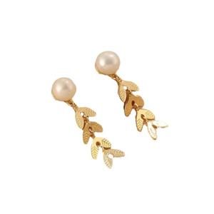 Pendientes de Perlas Redondas Blancas de Alta Luminosidad 6A de Zhuji, Suministro Directo de Fábrica, Elegantes con Hojas de <span class=keywords><strong>Laurel</strong></span>, a la Moda para Chicas - Product Image 5