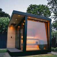 Sauna sec en bois design moderne pour intérieur et extérieur, avec douche intégrée, poêle infrarouge, magnifique sauna extérieur