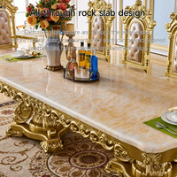 Table à manger en bois de style classique et luxueux, 8 places, design traditionnel doré, taille personnalisable pour appartement et hôtel