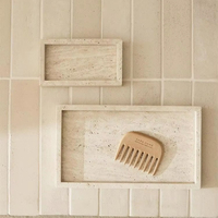 Porte-savon rectangulaire et plateau à bijoux en travertin beige de luxe, multifonctionnel et écologique pour salle de bain, cuisine, salon