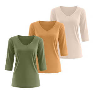 Top Básico de Manga Larga Acanalado para Mujer, Cuello Redondo Elástico, Ajuste Cómodo - Product Image 1