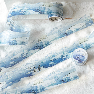 1 rouleau de ruban adhésif de la série Snow Country Sketches, ruban adhésif en forme de peinture à l'aquarelle, thème scène de neige d'hiver, pour bricolage, scrapbooking, décoration, collage - Product Image 1