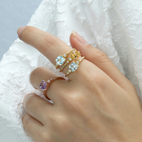 Pierre précieuse bleu spinelle goutte Cz Zircon Lemon Quartz Ring Set Géométrique Brésil Améthyste Coussin Dainty Ring