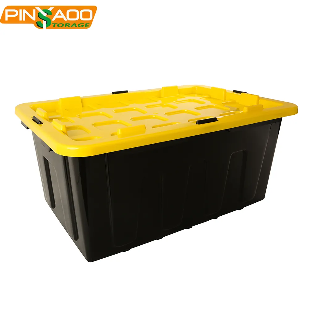 Сверхмощный пластиковый ящик для хранения, черная основа, желтая крышка, большой, 100 л