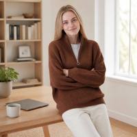 Pull col zippé en mélange de cachemire, tricot côtelé, coupe oversize, anti-boulochage, idéal pour superposer en tenue d'automne