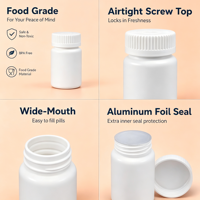 Flacon à pilules en plastique HDPE blanc, vide, pour capsules de vitamines, comprimés, avec bouchon à vis, autocollants colorés vierges, emballage personnalisé
