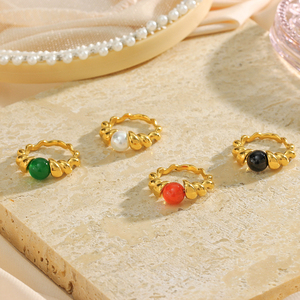 Gold Plated Twisted Band Rings with Colorful <strong>Beads</strong> Pear Colorful Onyx <strong>Emerald</strong> Stone Jewelry for Women - Product Image 6