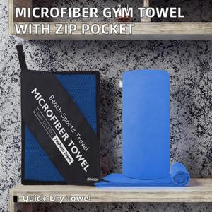 Custom Logo Microfiber Quick-Dry Soft Sports <b>Towel</b> for Gym Fitness Zipper Pocket Woven Outdoor Travel - Product Image 2
