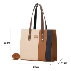 Sac fourre-tout en cuir véritable pour femme Fana Ariana, beige, M3710, design à panneaux, durable, pour un usage quotidien en été - Product Image 4