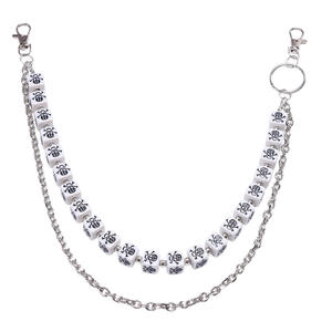 Cadena de cintura metálica estilo Hip Hop Punk con cuentas de calavera blanca, accesorio de mezclilla de doble capa, cadena corporal de moda casual - Product Image 5