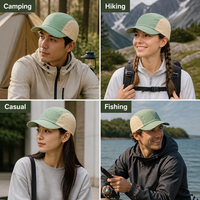 Casquette de camping 5 panneaux à visière plate, color block, imperméable, perforée au laser, séchage rapide, logo personnalisé, course à pied, camping, OEM, vente en gros, usine