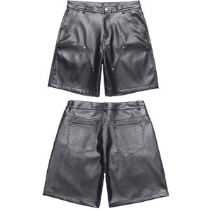 LEDUO nuovi vestiti <span class=keywords><strong>di</strong></span> qualità alla moda da uomo in tinta unita stile Casual con cerniera Soft <span class=keywords><strong>Shorts</strong></span> in <span class=keywords><strong>pelle</strong></span> al ginocchio con tasche applicate - Product Image 5