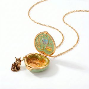 CYNYA Niedliche Katzen-Herz-Medaillon-Halskette, Emaille-Cartoon-Tier-Anhänger zum Öffnen für Damen und Mädchen, Schmuck - Product Image 6