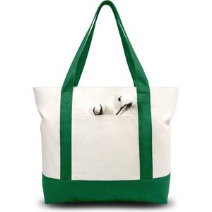 Bolsa de Compras de Lona de Algodón Premium en Verde con Logotipo Impreso Personalizado - Product Image 1