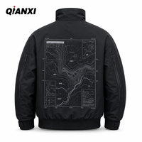 Blouson Tactique Homme Noir Imprimé Topographique Col Montant Imperméable Fermeture Éclair Coupe-Vent Streetwear Vente en Gros